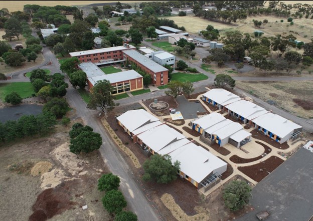 Aerial view of the old and new accommodation at Longerenong College.