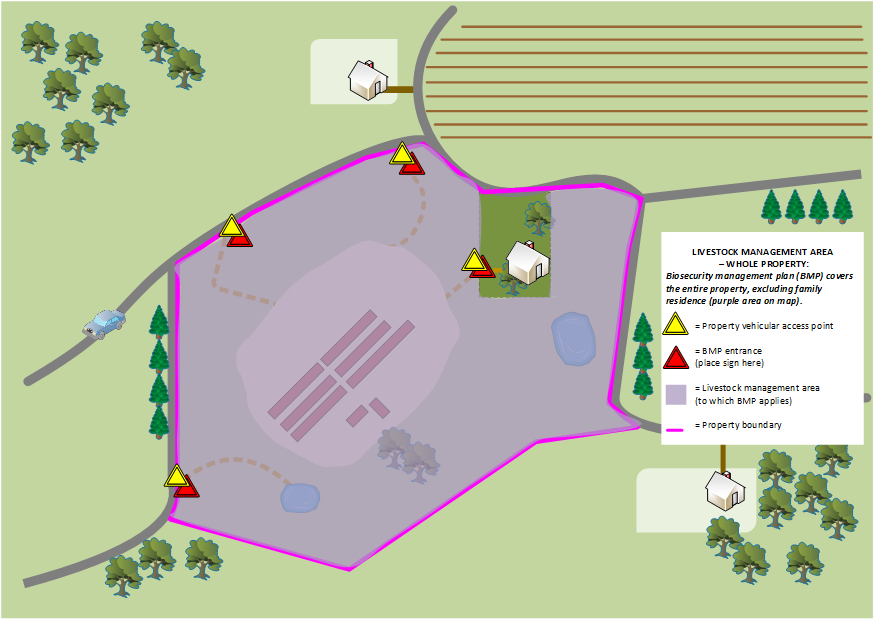 Map of an agricultural property livestock management area. Further information below image.