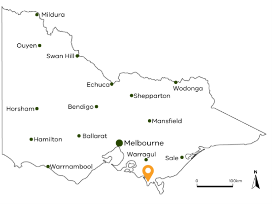 Location of Malabar Farm in West Gippsland in Victoria.