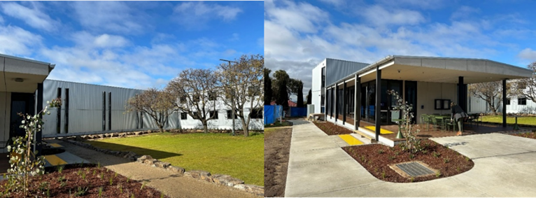 Two views of the updated Dookie campus accommodation for students.