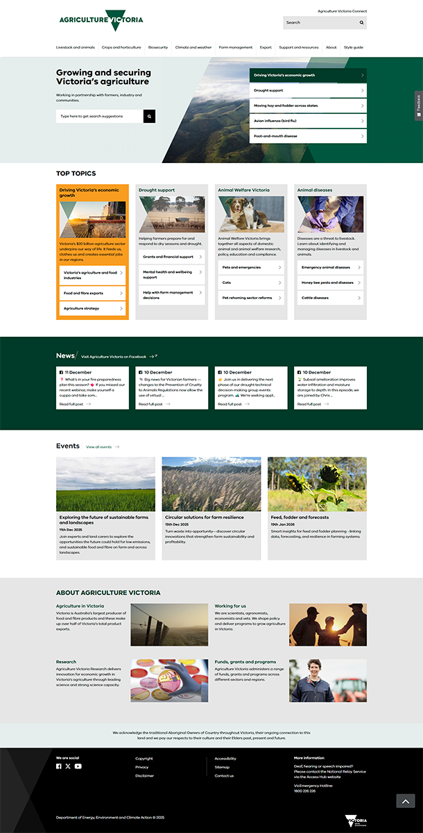 Fullscreen capture of AgVic home page as of 11 December 2025.