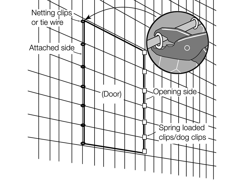 Diagram showing wire netting with door placement as described in the next steps