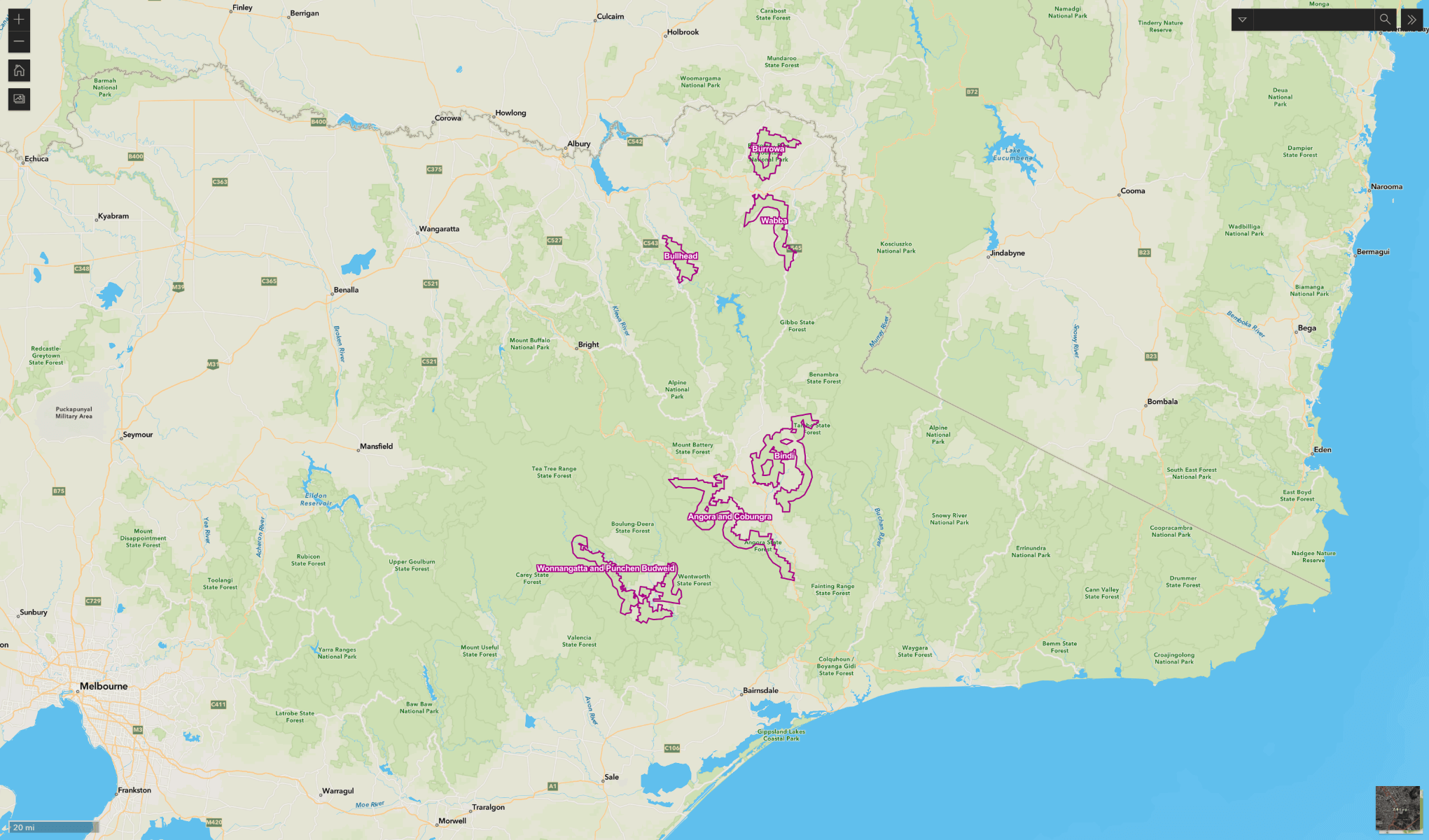 Screenshot of aerial baiting areas interactive map