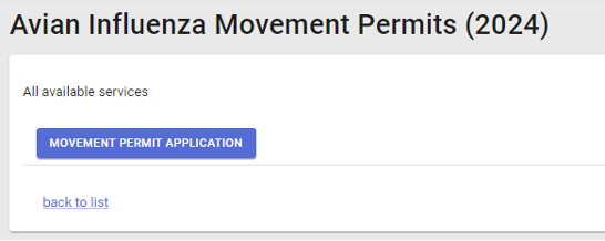 Select the button 'Movement permit application' under the heading 'Avian influenza Movement Permits (2024)'.