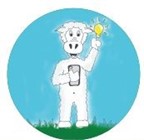 A cartoon cow holding a light bulb