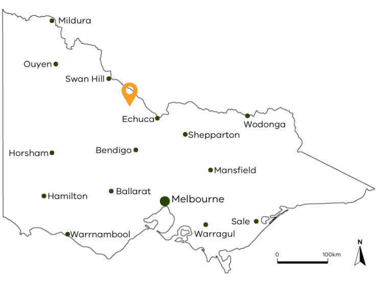 A map showing the location of the farm in north central Victoria.