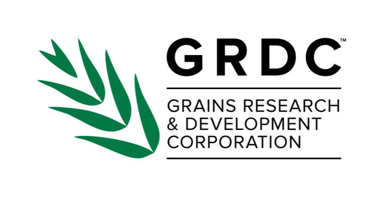 image with stylised leaf and text Grains Research and Development Corporation