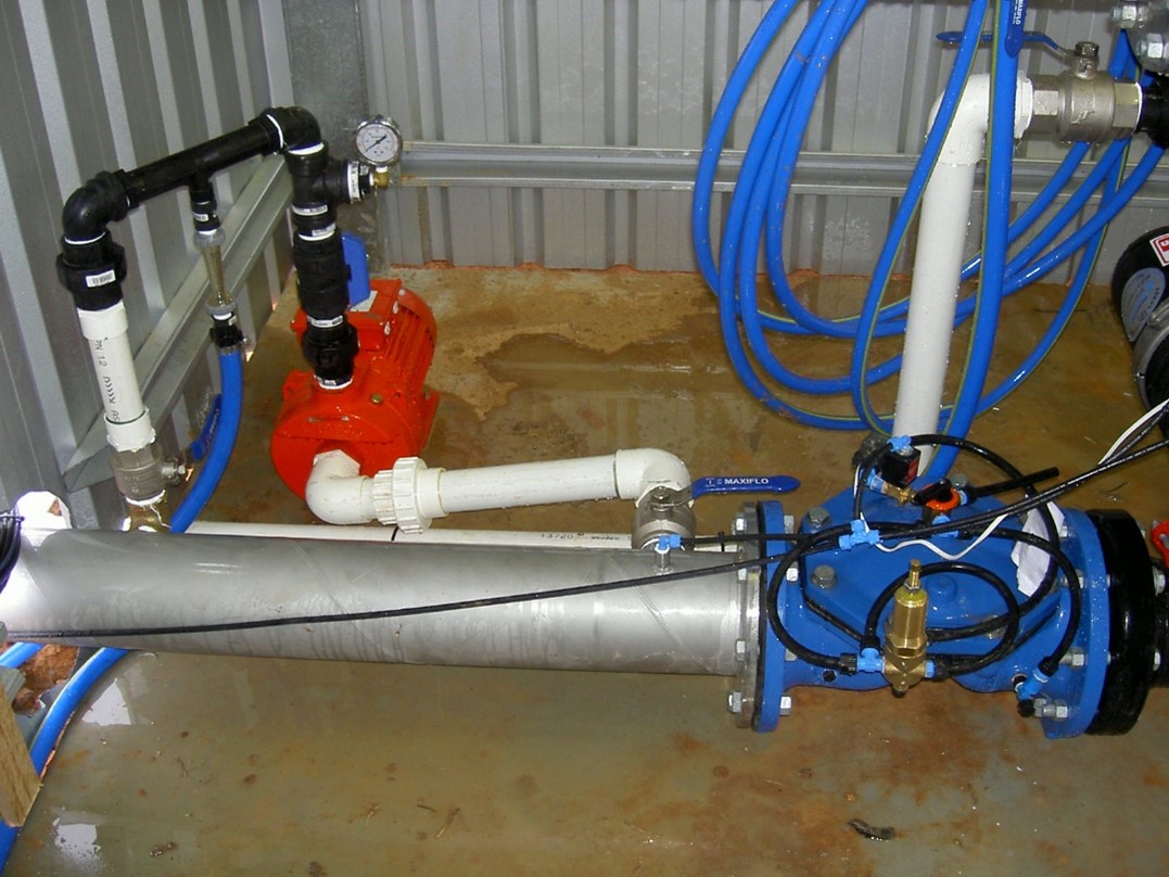 Close up image of a venturi system in a shed.