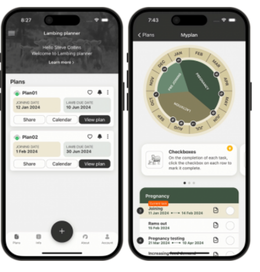 Screenshot of an app for planning lambing.