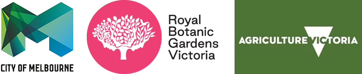 Composite of City of Melboure, Royal Botanic Gardens Victoria and Agriculture Victoria logos