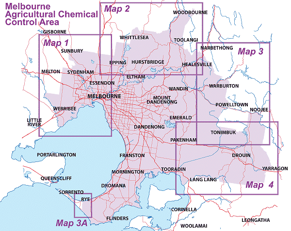 Melbourne ACCA Map Index, areas on the map are listed in the text following