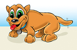 Cartoon dog wagging tail with tongue out}
