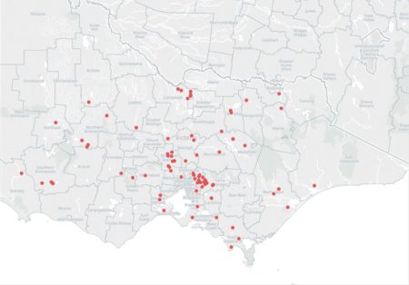  Map of Victoria that shows the number of investigations in each shire 
