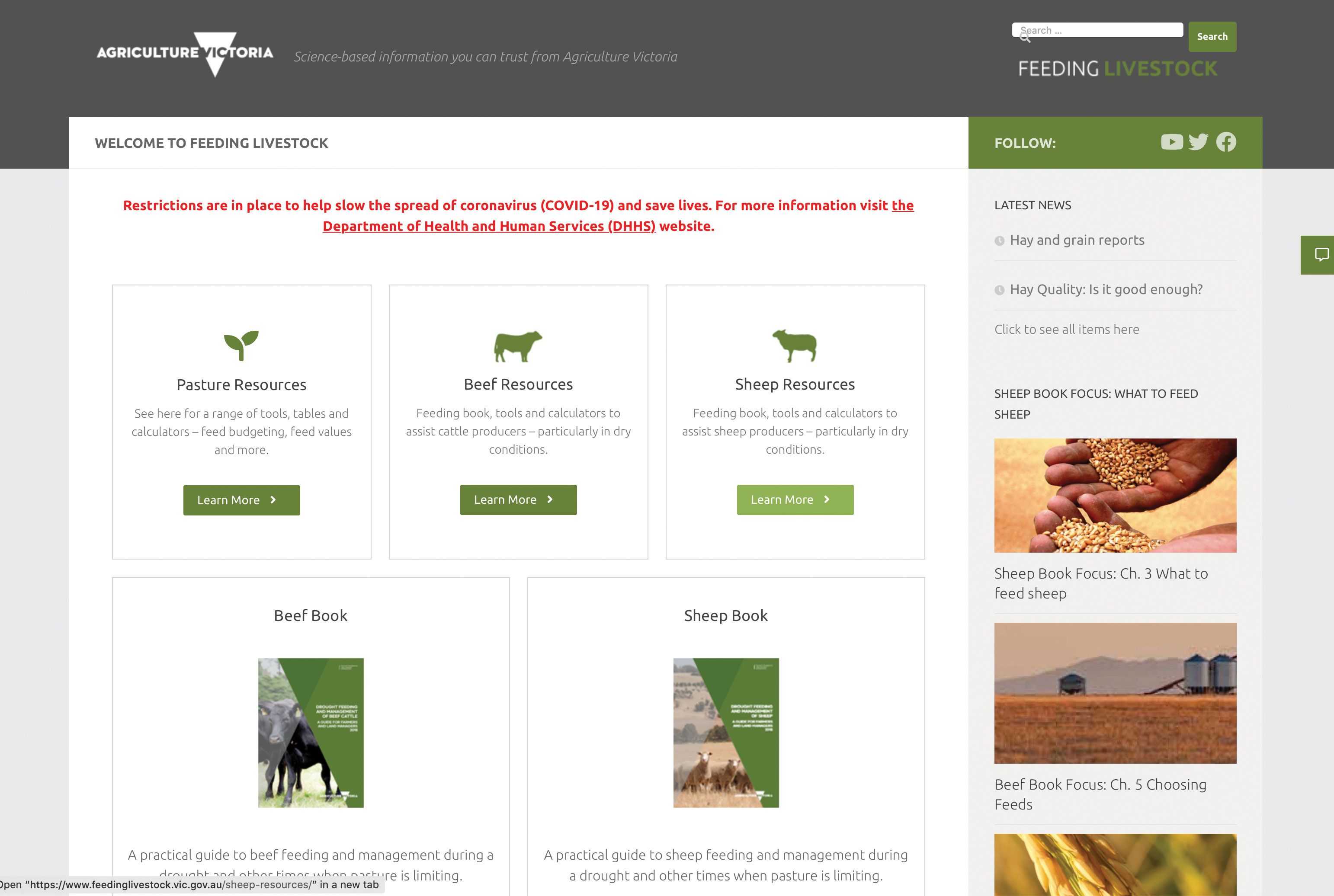 Home page of Feeding Livestock website