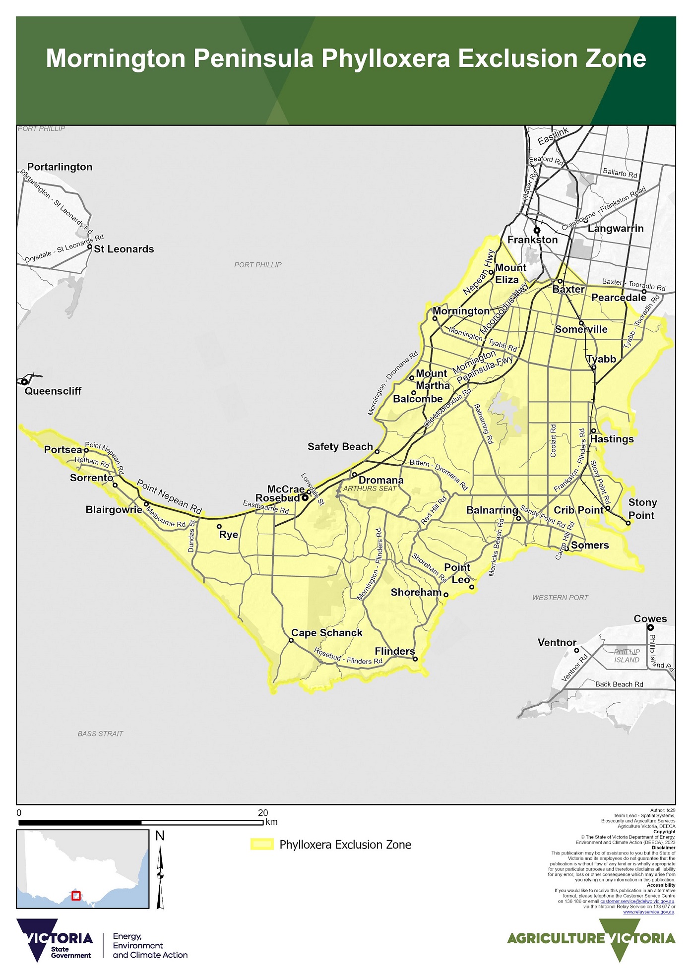 Mornington Peninsula Phylloxera Exclusion Zone - October 2021. The webpage lists the towns this includes