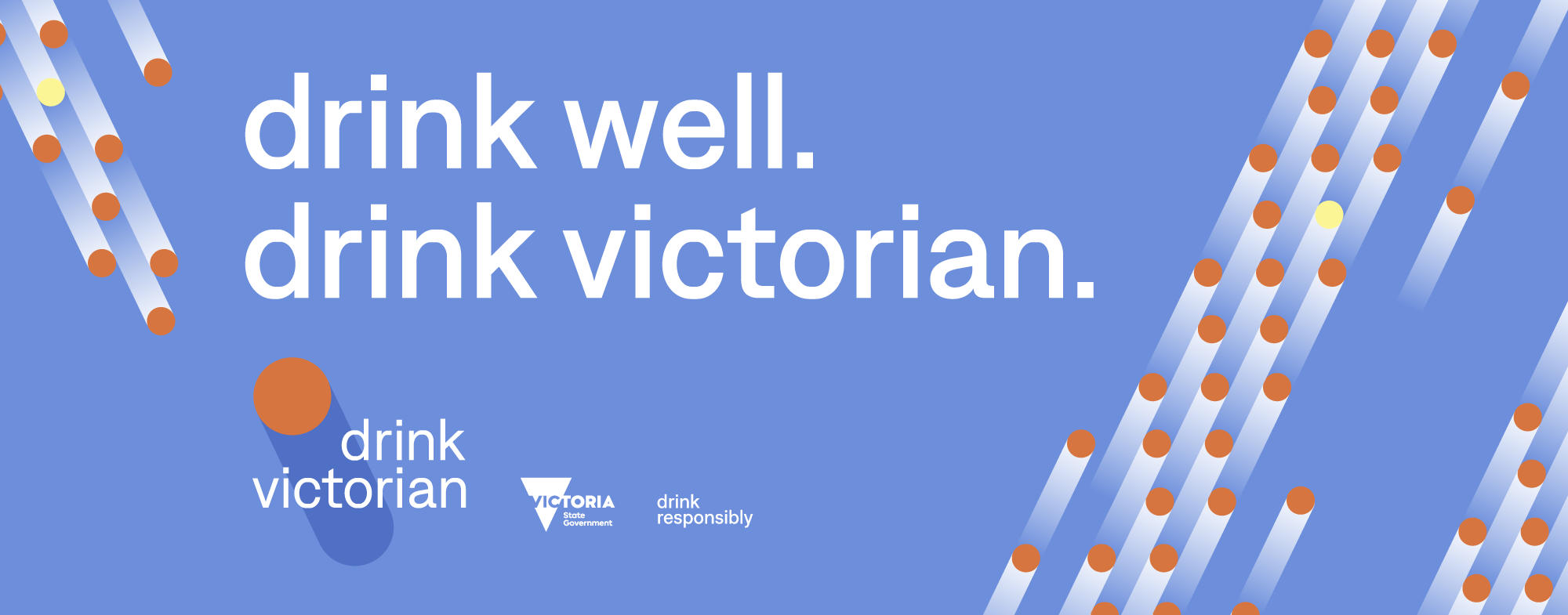 branded web banner for Drink Victorian Program campaign - pale blue background with white writing all in lower case drink well. drink victorian.