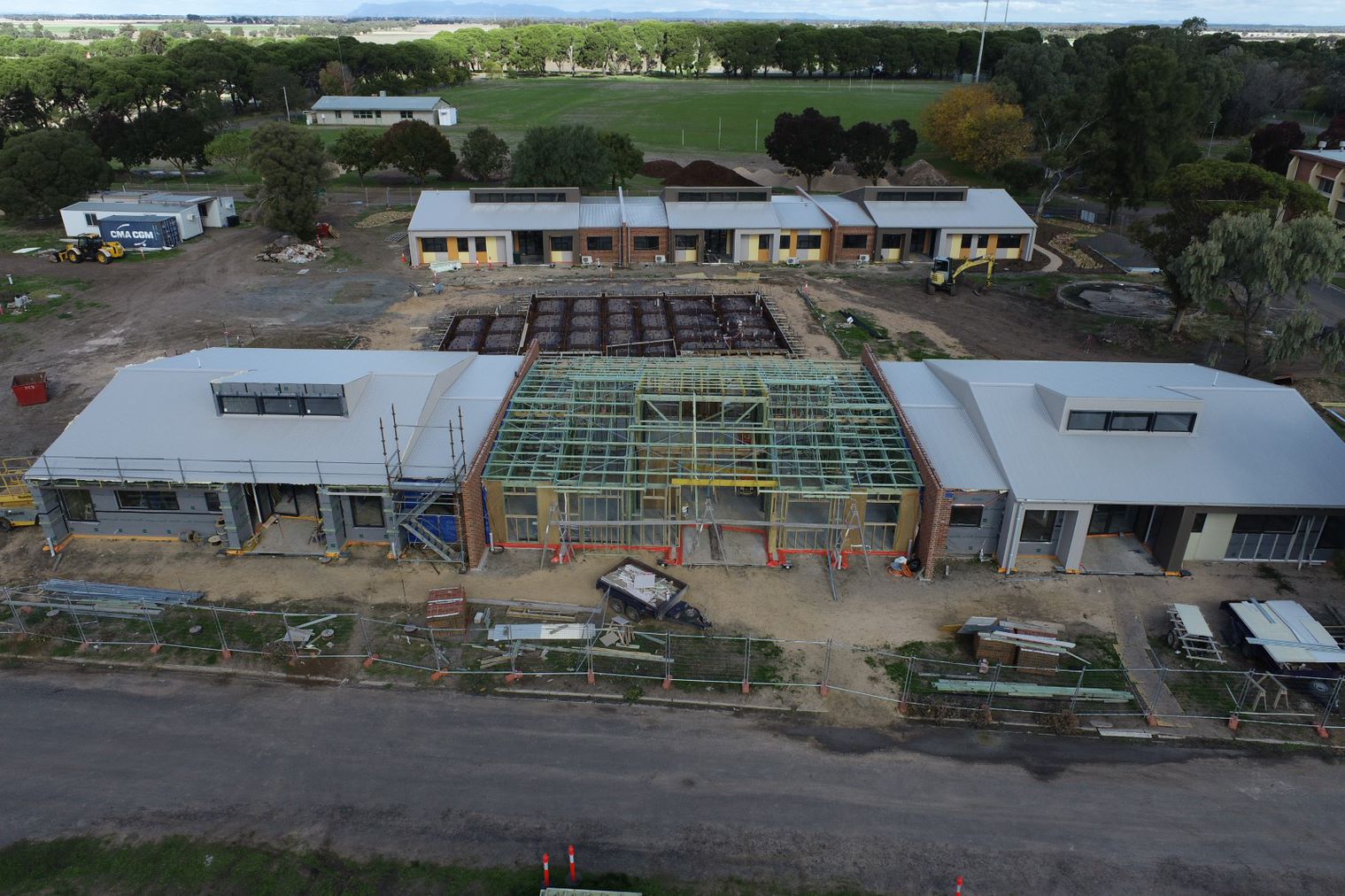 An aerial view of the construction site at Longerenong College