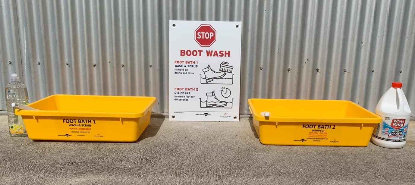 Image of footbath 1 and footbath 2 for cleaning and disinfesting footwear