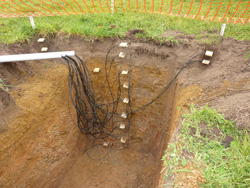 Soil moisture probes installed in a pit