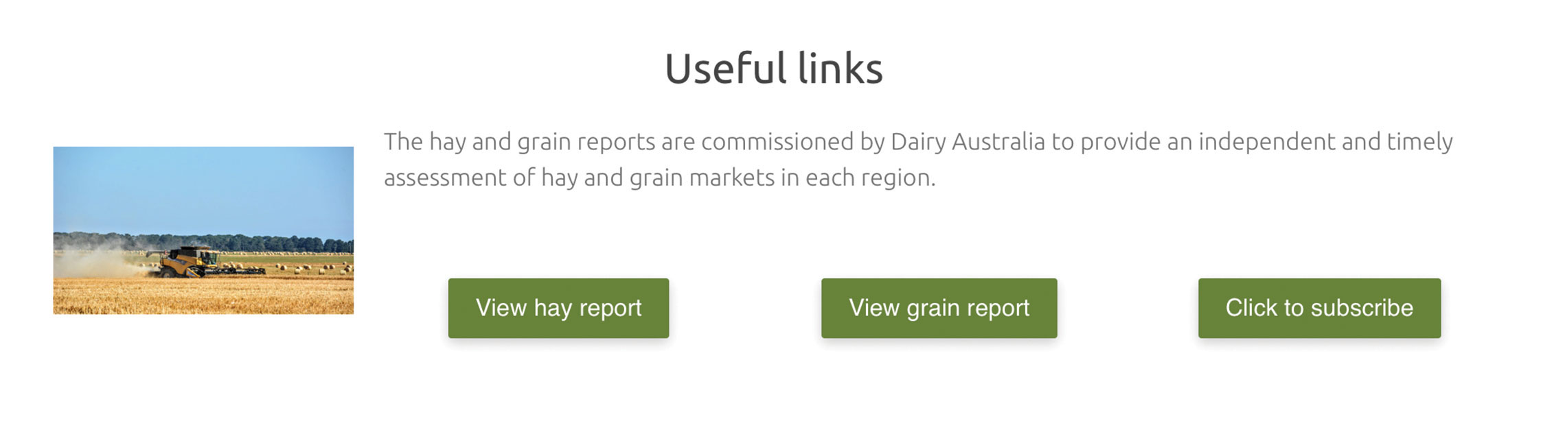Screenshot of useful links from Feeding livestock website