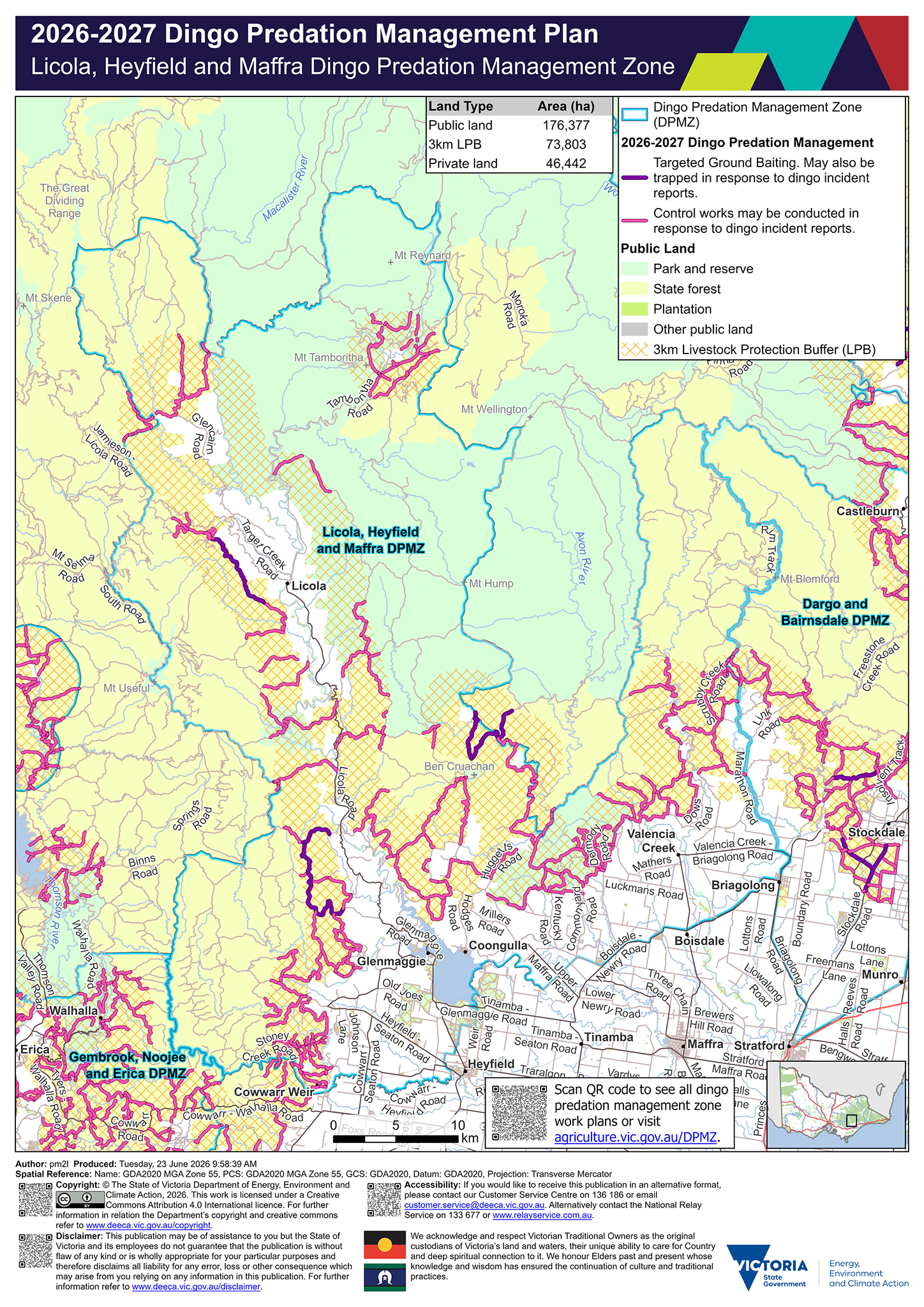 Map of the Licola, Heyfield and Maffra Dingo Predation Management Zone for 2026–2027