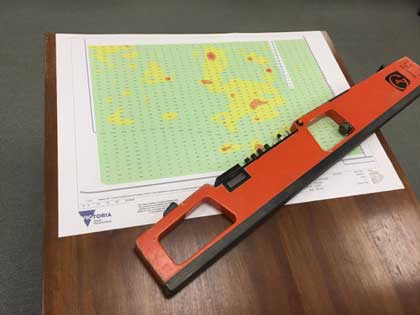 A sample mapped result of an EM survey on a desk with the sensor placed over it