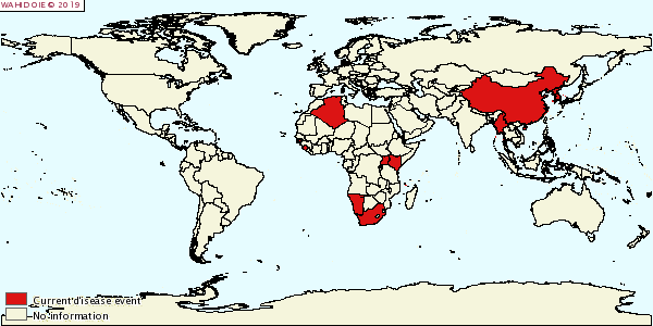 Distribution of Foot and Mouth Disease outbreaks 1 January 2015 to 16 June 2017 (OIE WAHIS