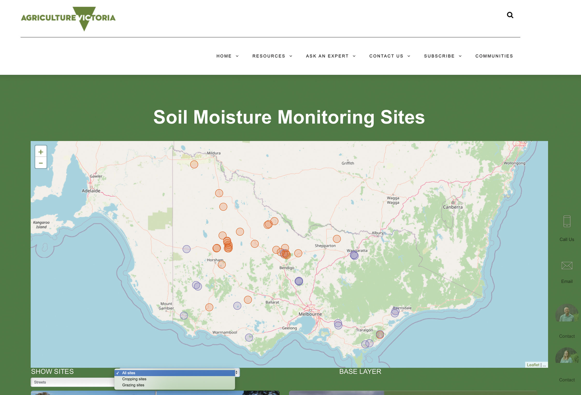 Soil moisture monitoring sites across Victoria