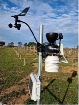 A weather station sensor in a field