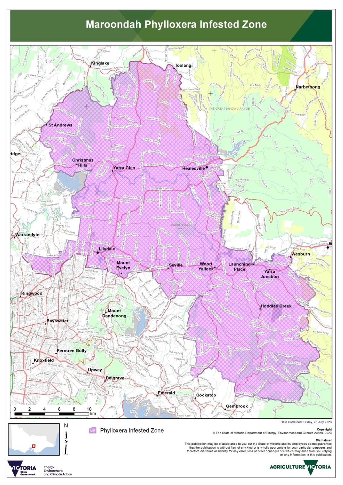 Image of map showing Maroondah Phylloxera infested zone.