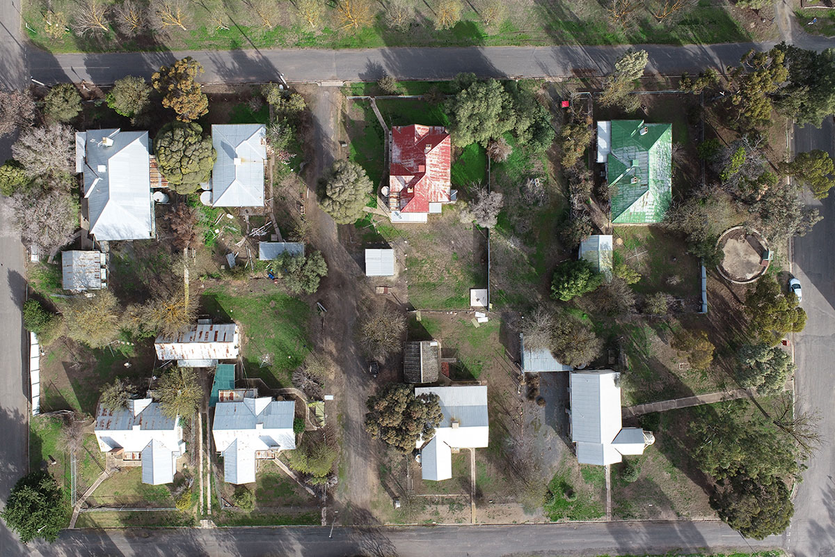 Aerial view of project site at Longerenong College including existing housing that will be demolished. 