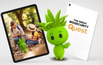 A small green figure waving