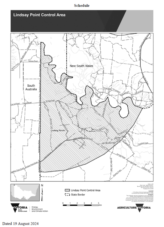 Map of control area in NE Victoria
