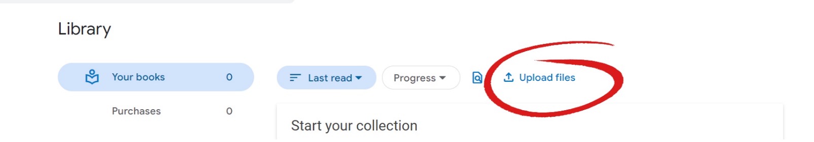Upload files icon circled in Google Play library