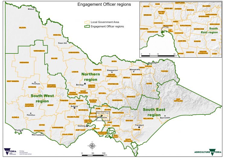 Image of map showing the engagement officer regions.