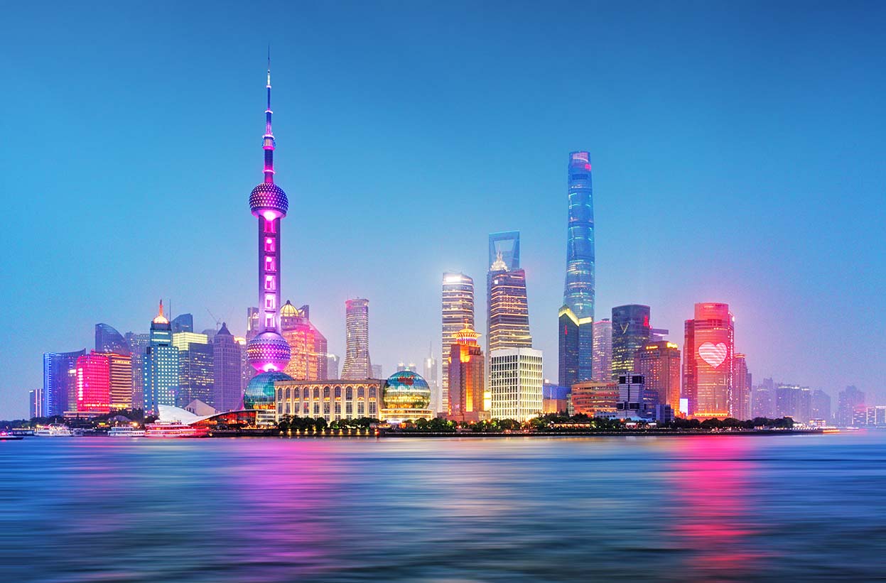 China city skyline with filter pink and blue effect
