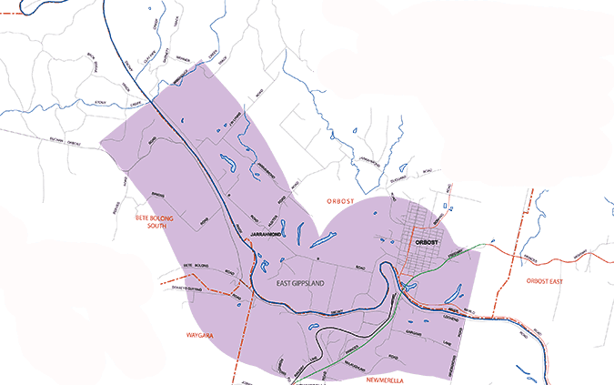 Map of Orbost Agricultural Chemical Control Area