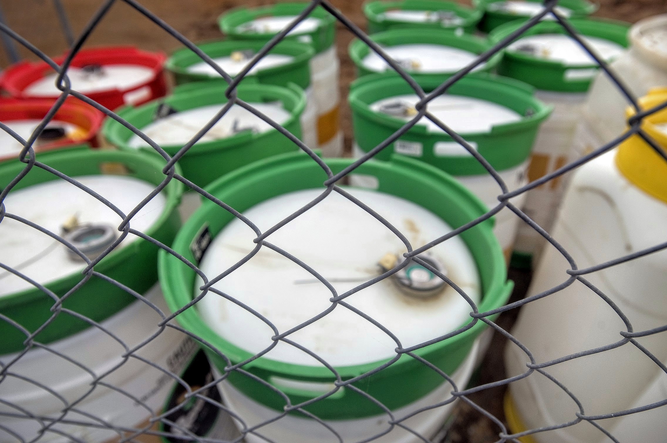 Close up image of storage facility containing agricultural chemicals.