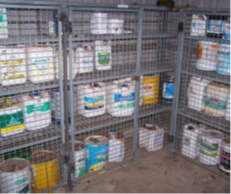 Inside a chemical storage shed
