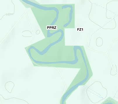 Zone overlay map showing farming zone and public park and recreation zone.