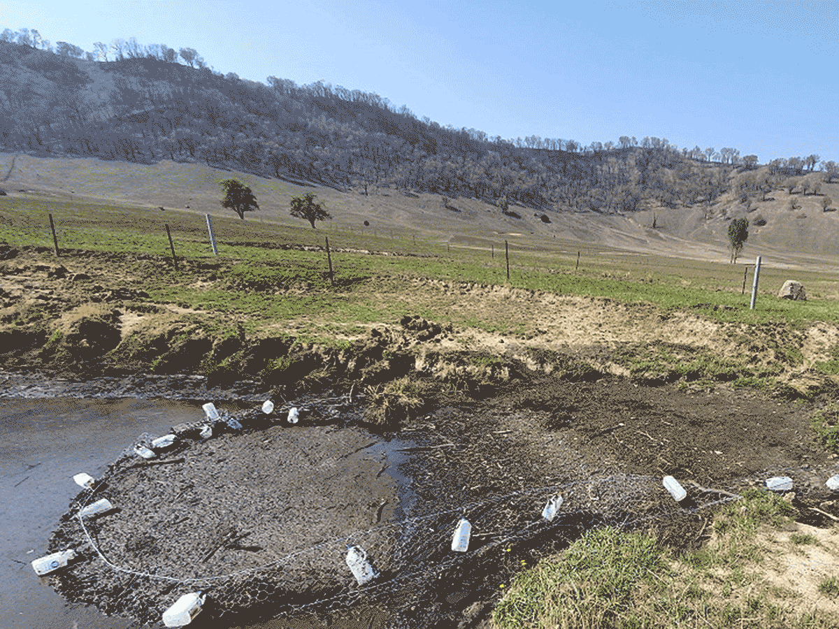 Scoop small amounts of the water surface at a time, moving the boom slowly to the edge.   Work towards a gently sloping bank and empty debris over the side or into the spillway away from inflows.  