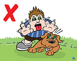 Cartoon of child scaring a dog