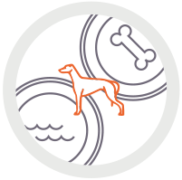 Icon of greyhound with food and water bowl