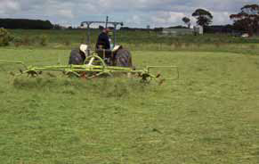 Farmer on a tedder in paddock