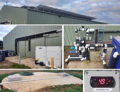 Montage of images illustrating the dairy farm's power-efficient setup.
