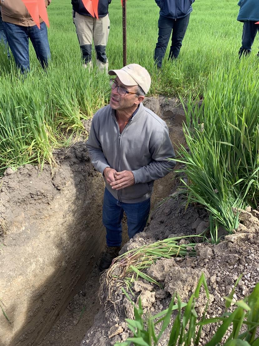 Grass Flat farmer, Chris Smith, discussing the challenges of farming on land with subsoil constraints and the potential benefits of subsoil amelioration with local farmers at a field day on his property in September 2023. Chris sees it as an opportunity to improve the natural resource base on his farm, reducing the need to expand. 