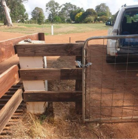Metal latch with magnet installed on a farm gate