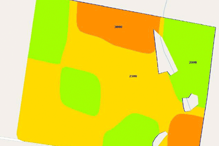 Map of field with different sections of soil