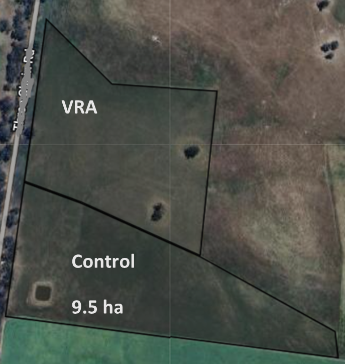 Figure 1: Aerial view of the site Aerial view of the paddocks VRA (8.5 ha) above and and the control (9.5 ha) below