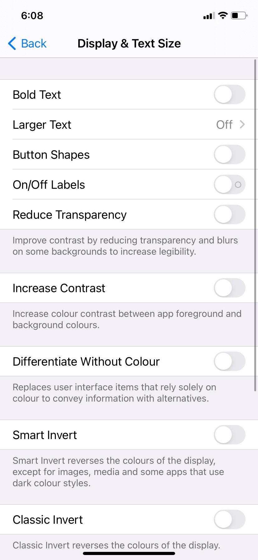 smart phone screen showing font options